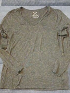 Faded Glory Olive Green V-Neck Long Sleeve Top